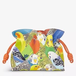 Flamenco parrot-graphic leather clutch bag